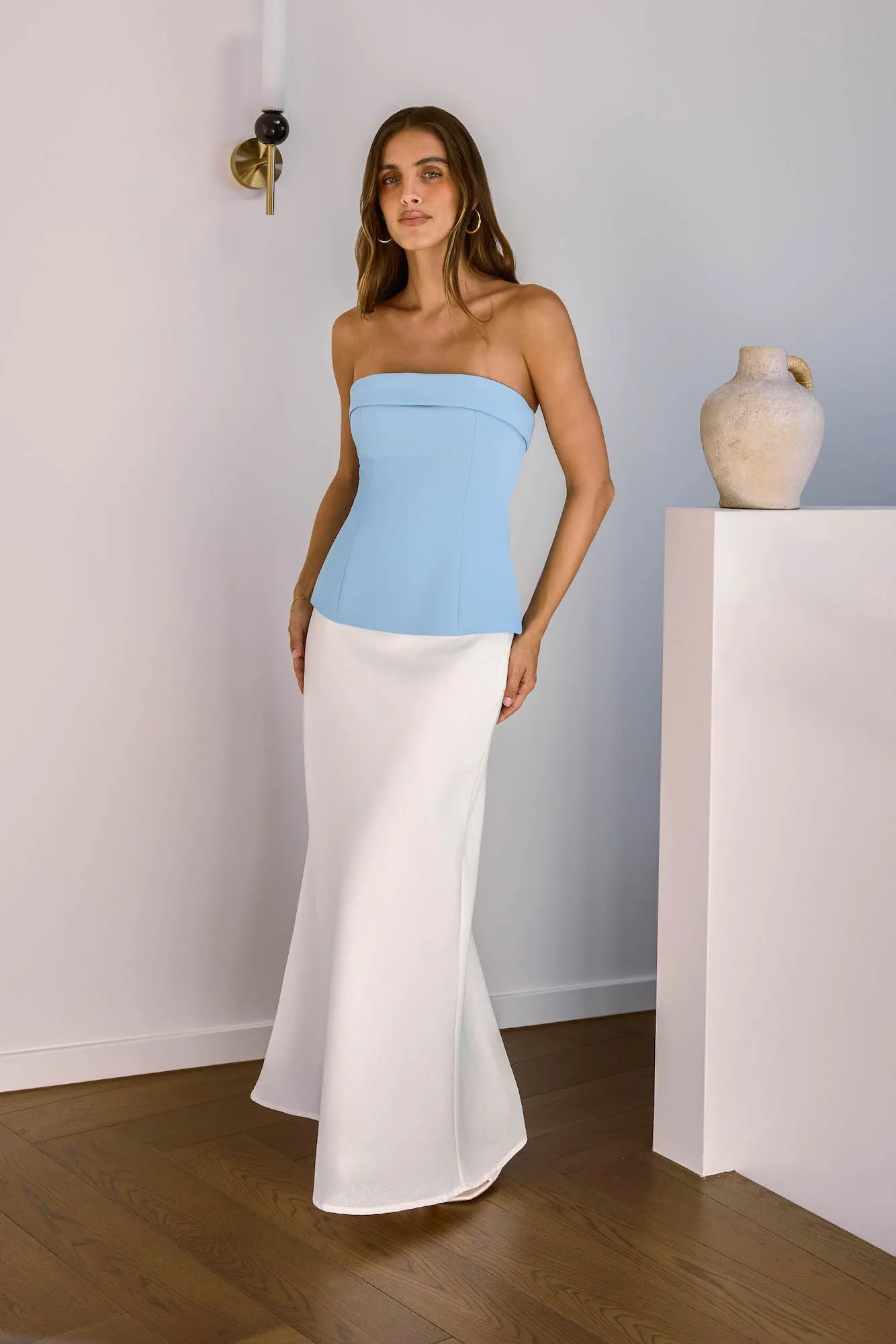Soft Feminine Tailored Strapless Top Blue sold by Fortunate One product image thumbnail 3