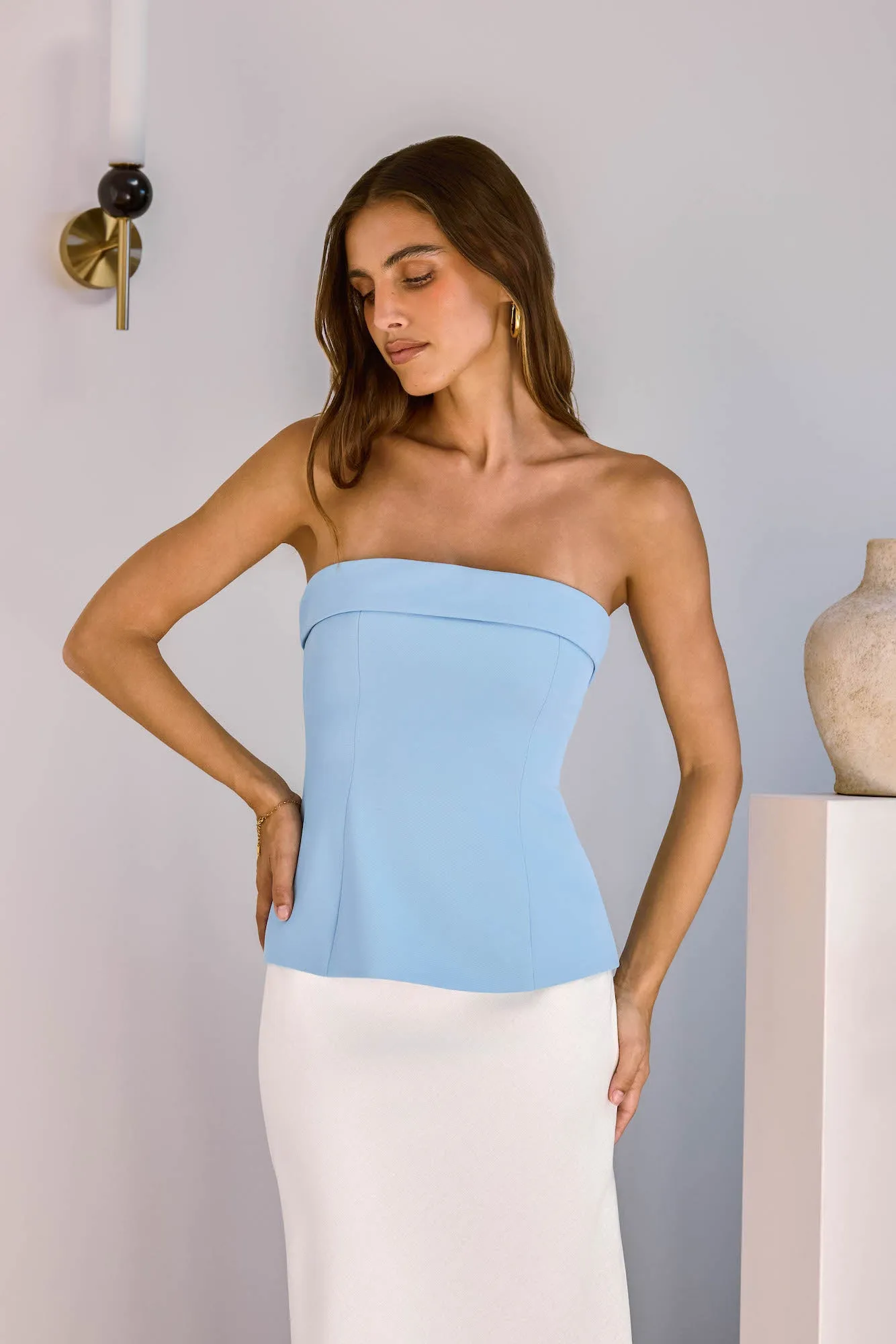 Soft Feminine Tailored Strapless Top Blue sold by Fortunate One product image thumbnail 4