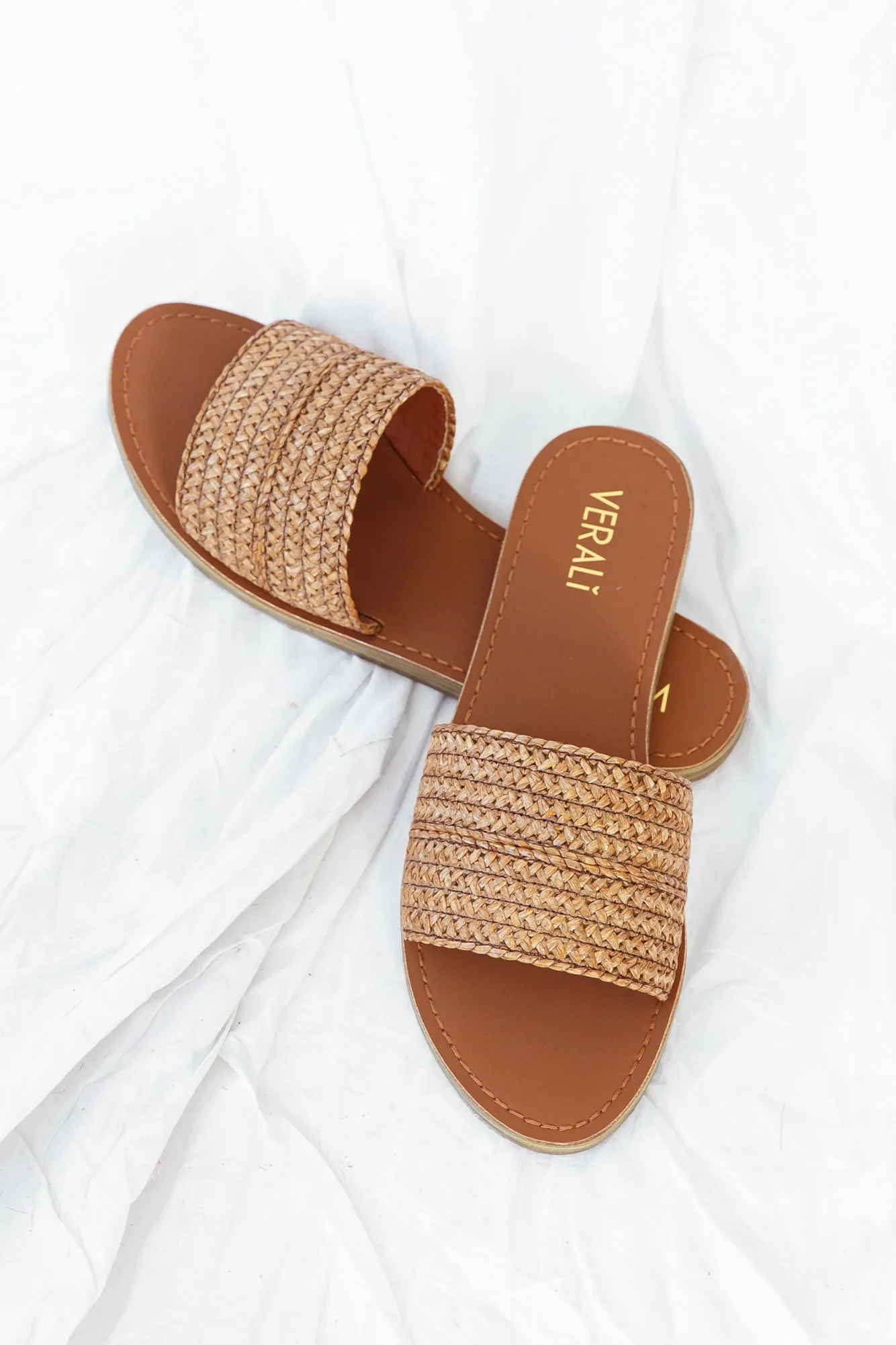 VERALI Talby Slide Tan Weave sold by Fortunate One