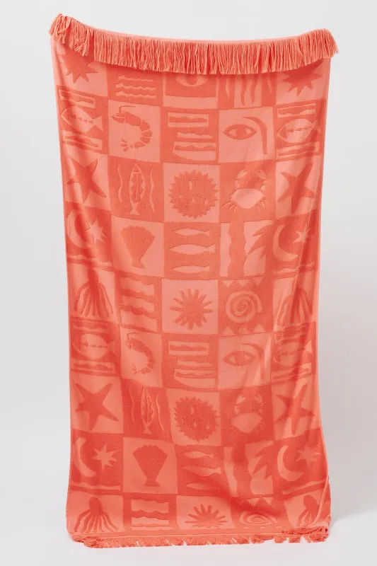 SUNNYLIFE X DAIMON DOWNEY Luxe Towel Coral made by Sunnylife