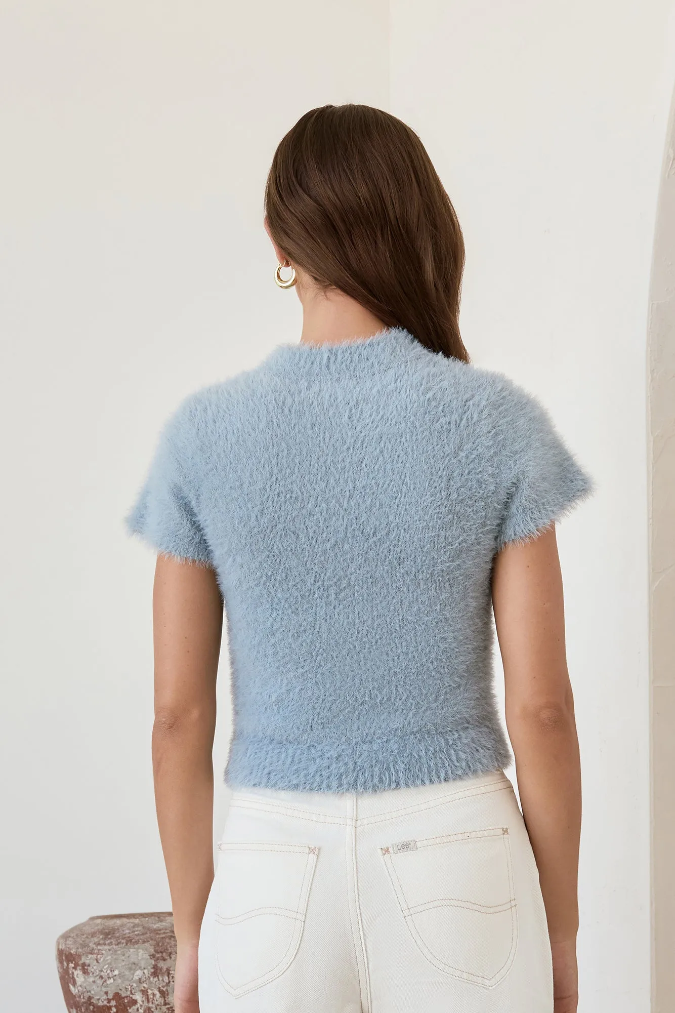 Old Money Hour Fluffy Knit Short Sleeve Sweater Blue sold by Fortunate One product image thumbnail 2