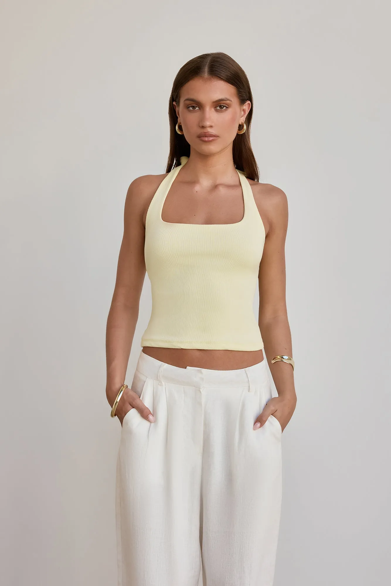 BASE Luxe Rib Simple Silhouette Halter Top Yellow sold by Fortunate One product image thumbnail 4