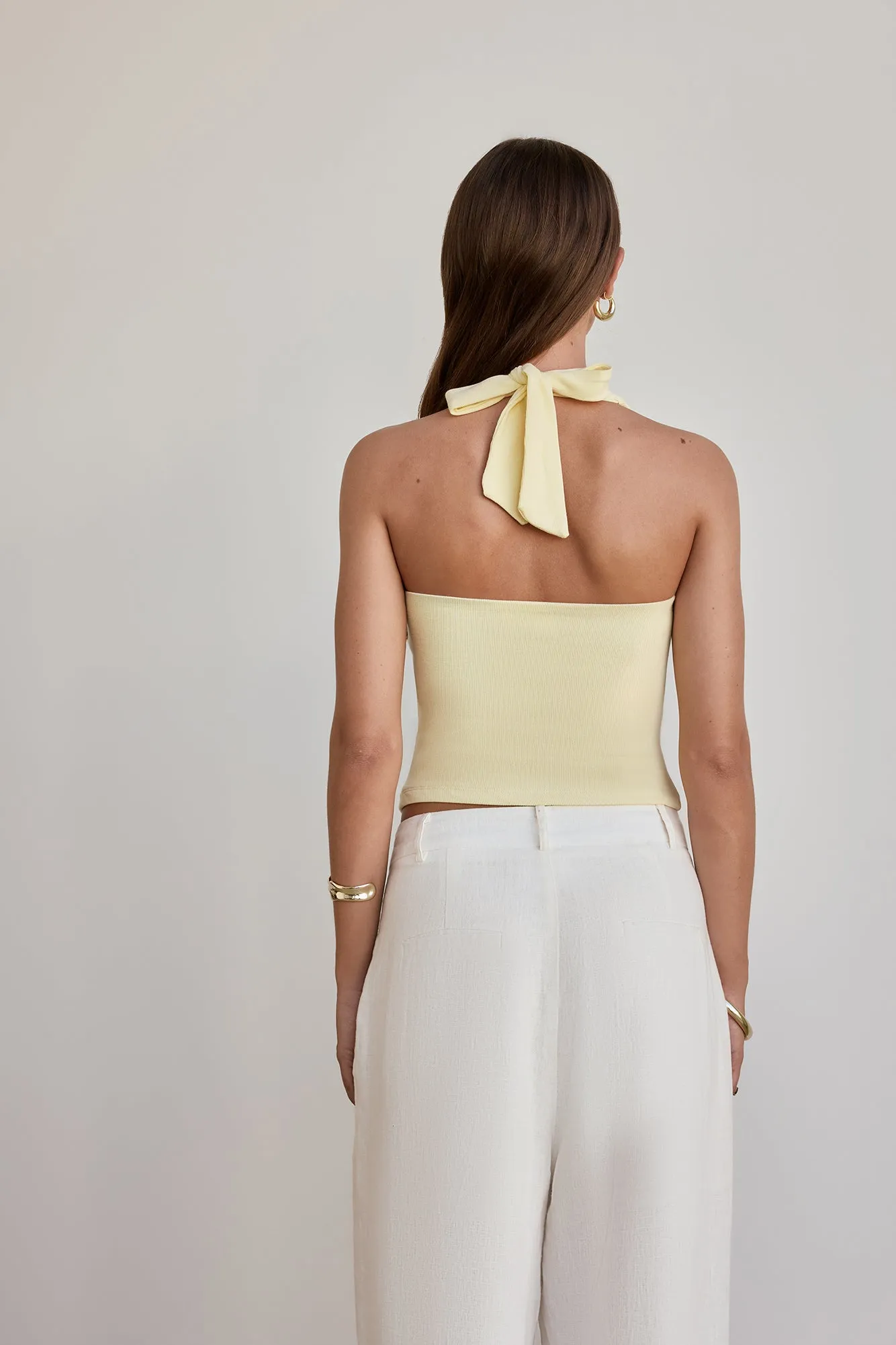 BASE Luxe Rib Simple Silhouette Halter Top Yellow sold by Fortunate One product image thumbnail 2