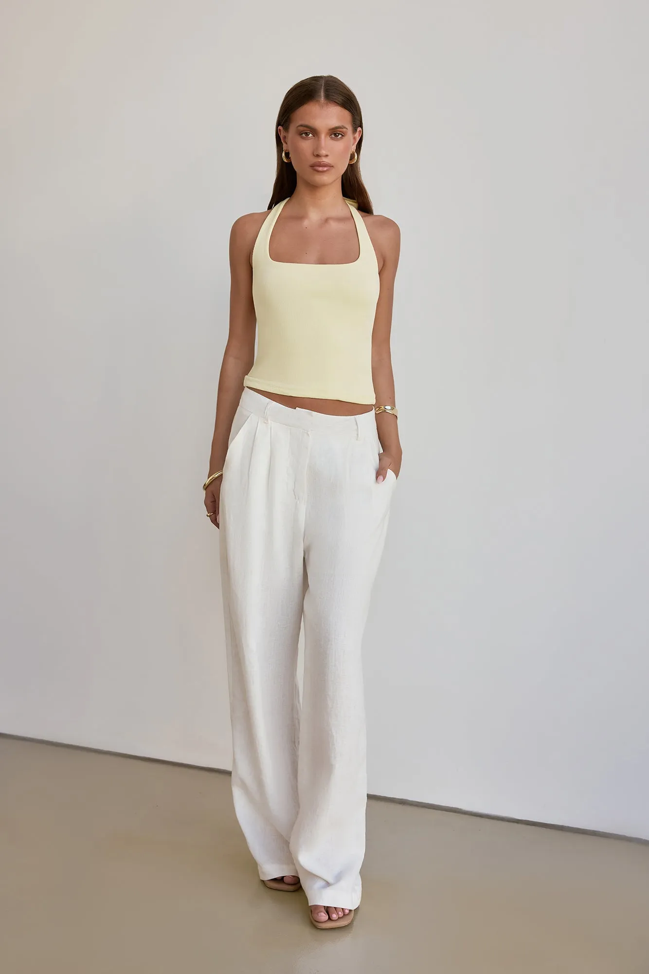 BASE Luxe Rib Simple Silhouette Halter Top Yellow sold by Fortunate One product image thumbnail 3