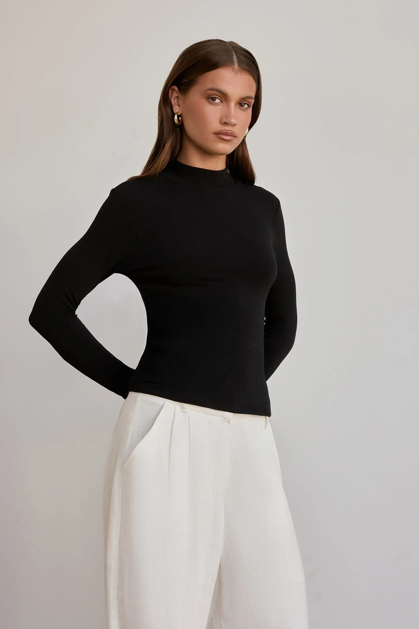 BASE Form Luxe Knit Simple High Neck Long Sleeve Top Black sold by Fortunate One product image thumbnail 4