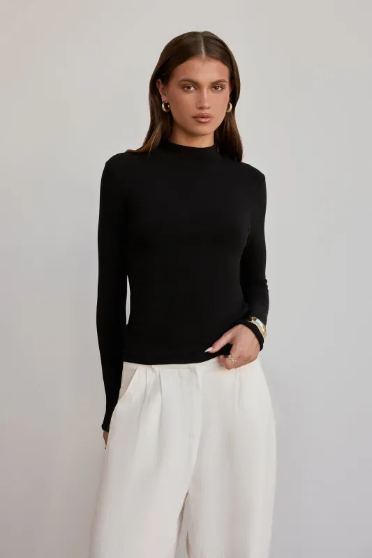 BASE Form Luxe Knit Simple High Neck Long Sleeve Top Black made by Hello Molly