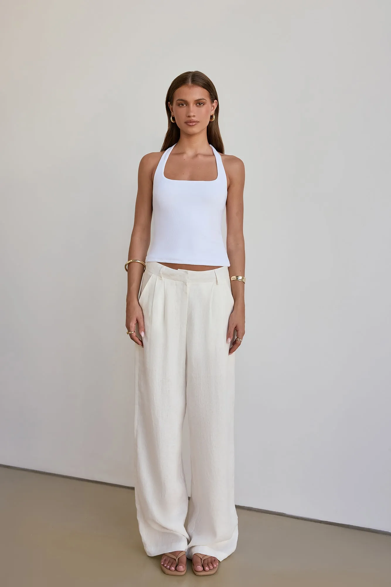 BASE Luxe Rib Simple Silhouette Halter Top White sold by Fortunate One product image thumbnail 3