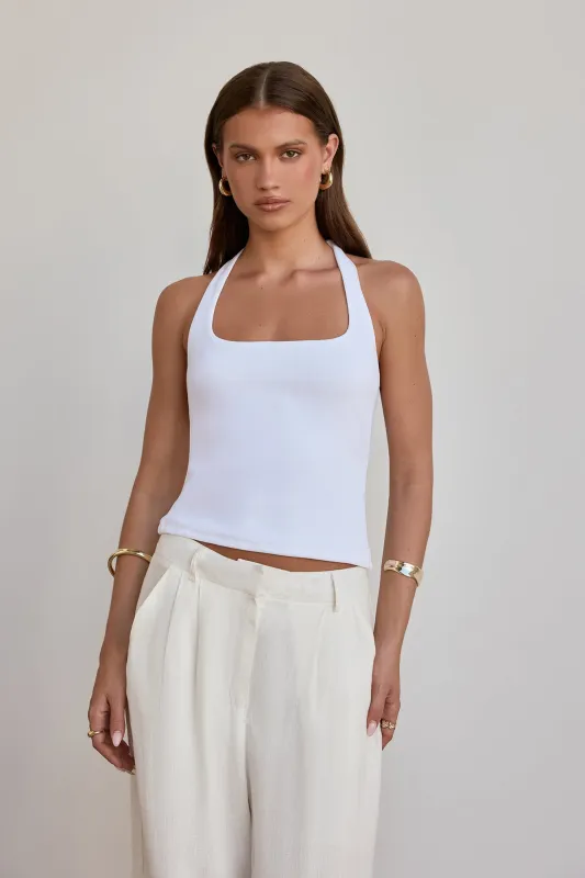 BASE Luxe Rib Simple Silhouette Halter Top White made by Hello Molly