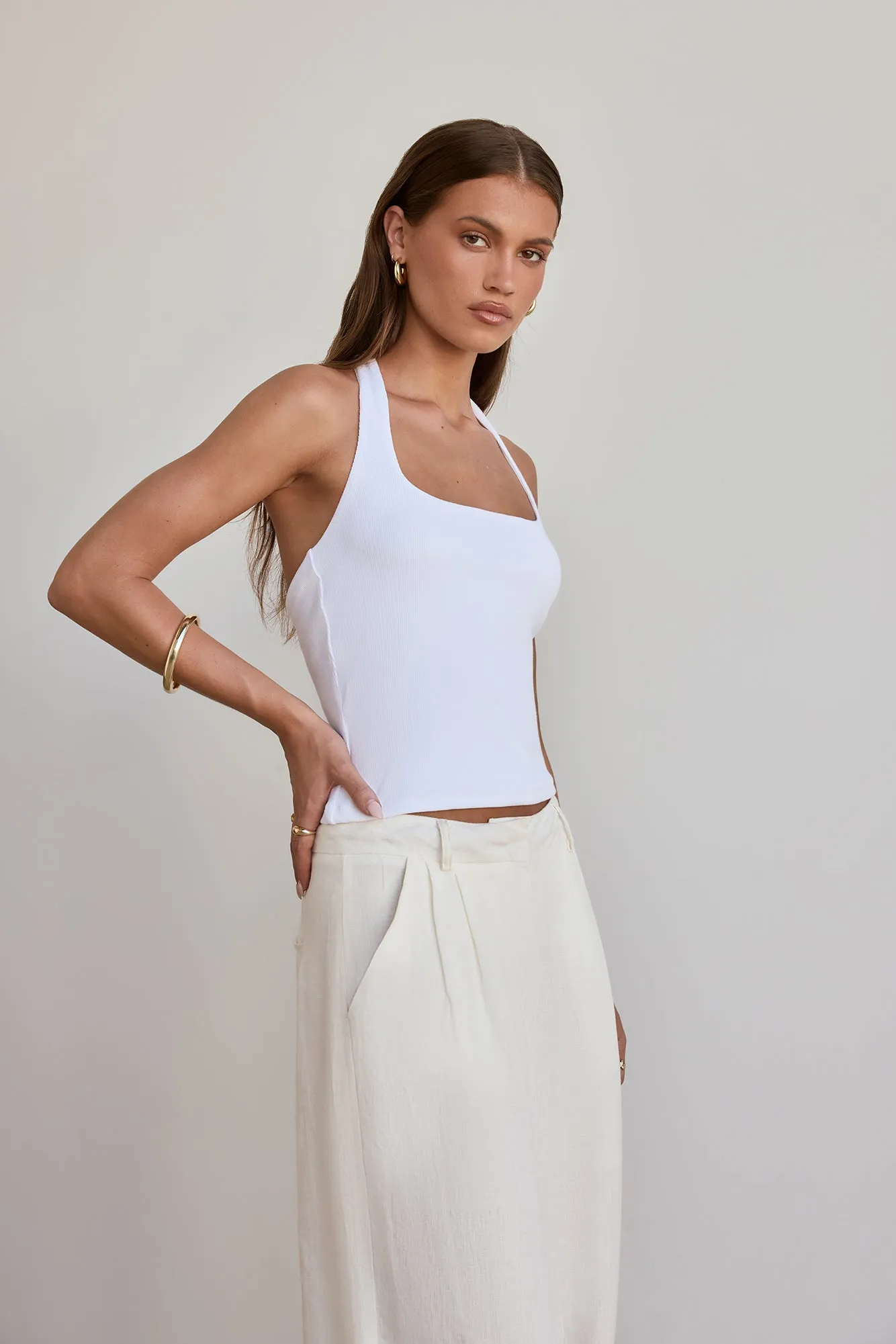 BASE Luxe Rib Simple Silhouette Halter Top White sold by Fortunate One product image thumbnail 5