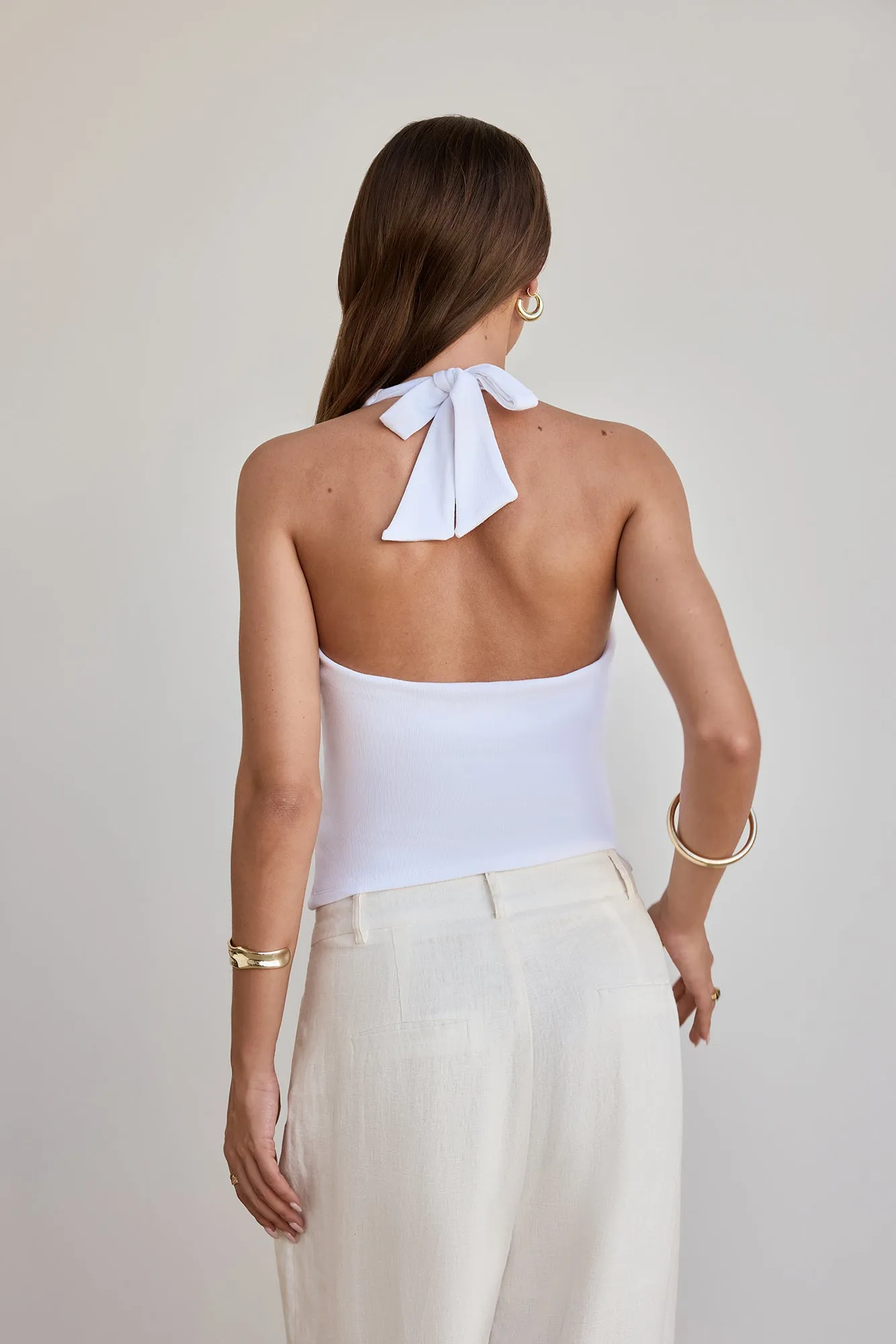 BASE Luxe Rib Simple Silhouette Halter Top White sold by Fortunate One product image thumbnail 2
