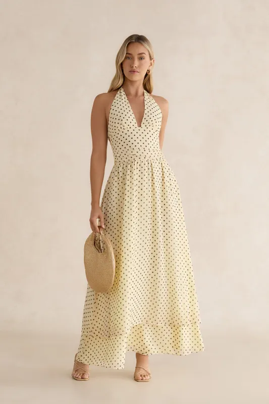 Sorbet Soiree Halter Maxi Dress Yellow made by Hello Molly