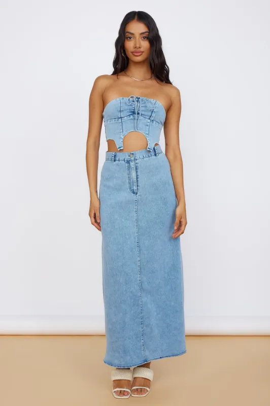 Starlit Symphony Maxi Skirt Denim sold by Fortunate One
