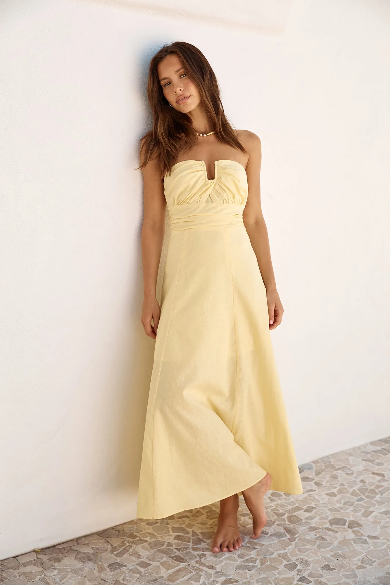 Sunshine Bliss Strapless Maxi Dress Yellow sold by Fortunate One product image thumbnail 4