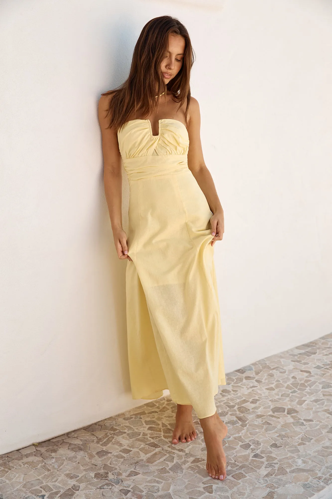 Sunshine Bliss Strapless Maxi Dress Yellow sold by Fortunate One product image thumbnail 5
