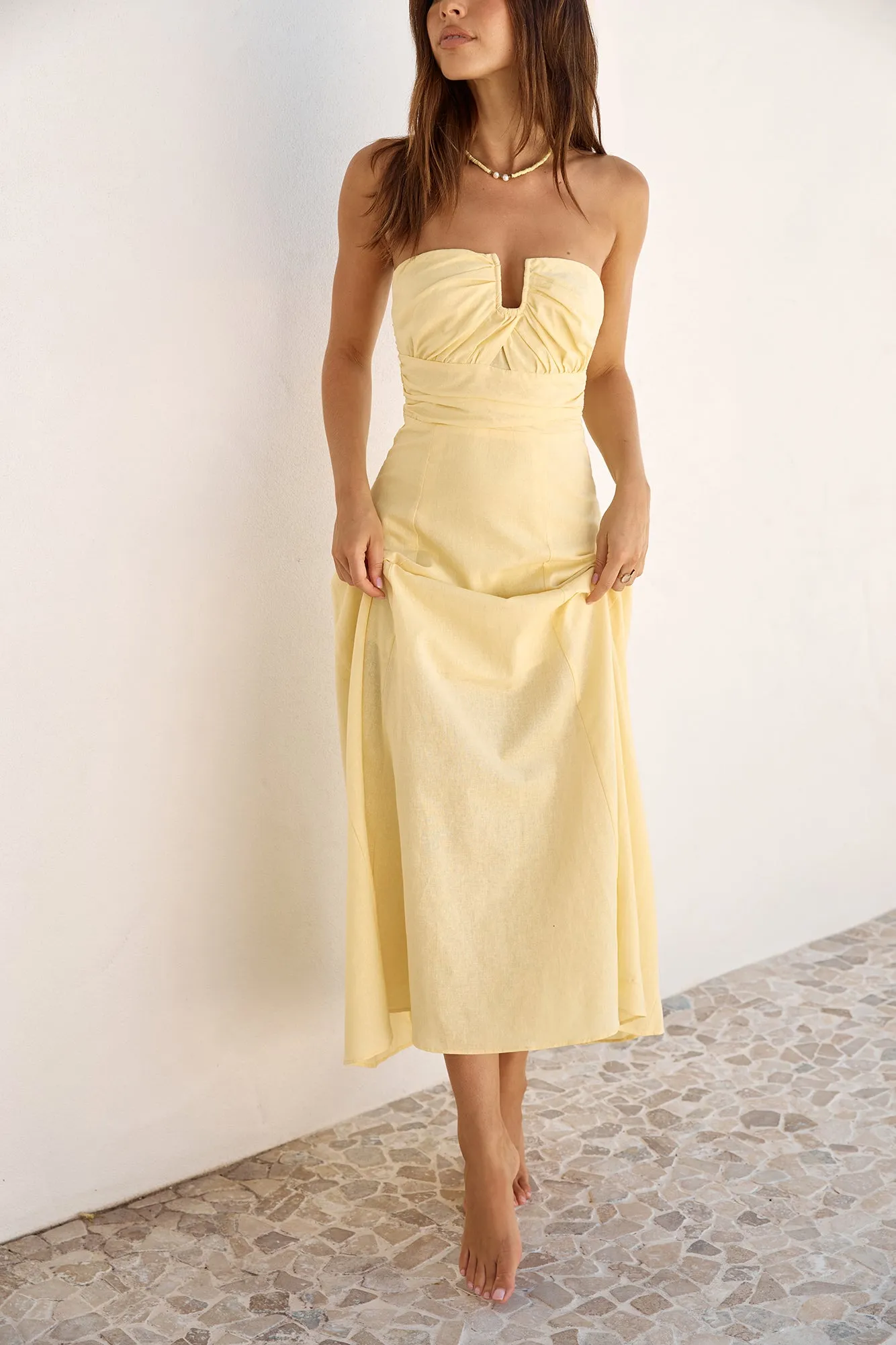 Sunshine Bliss Strapless Maxi Dress Yellow sold by Fortunate One product image thumbnail 3