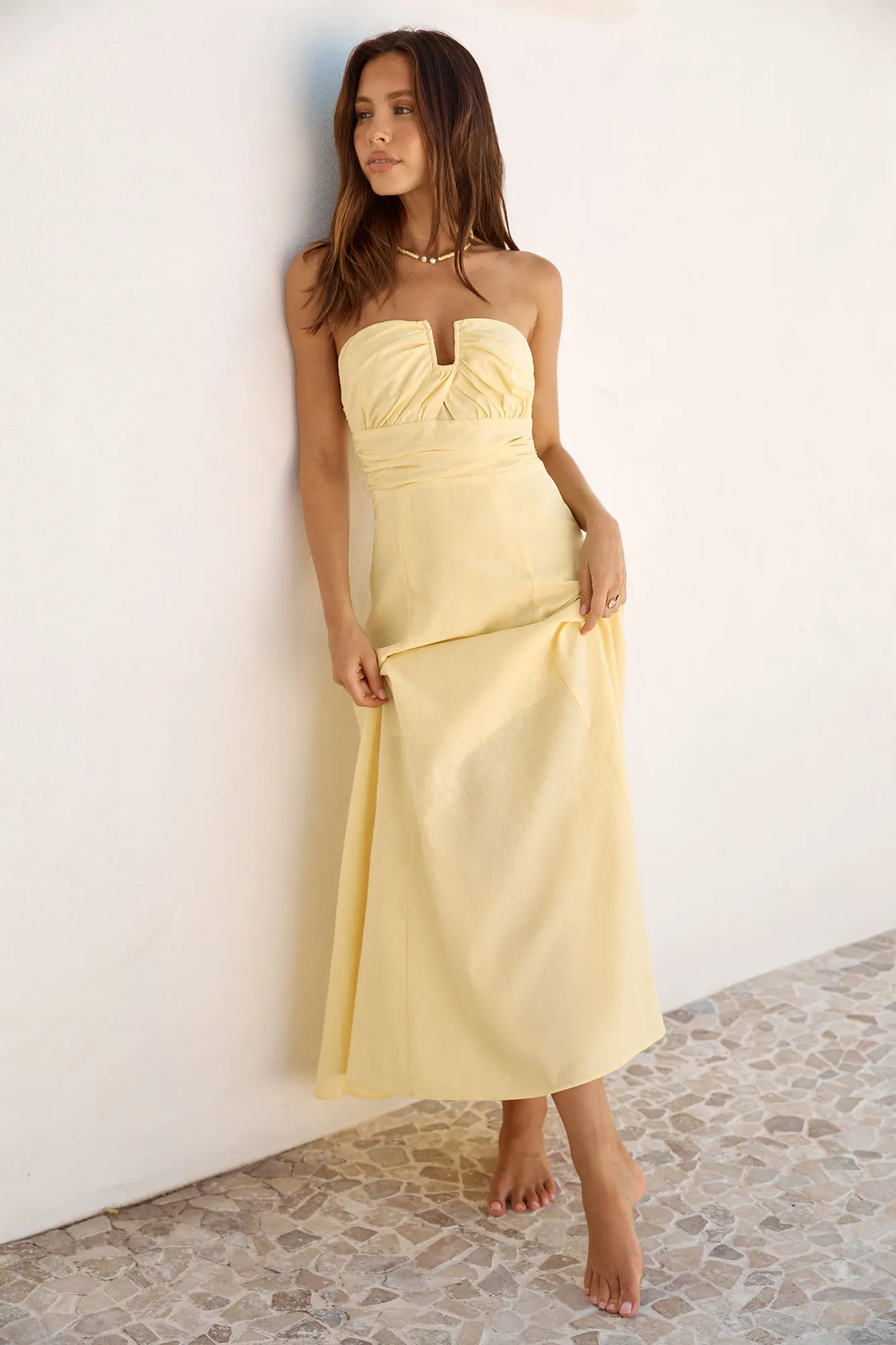 Sunshine Bliss Strapless Maxi Dress Yellow sold by Fortunate One