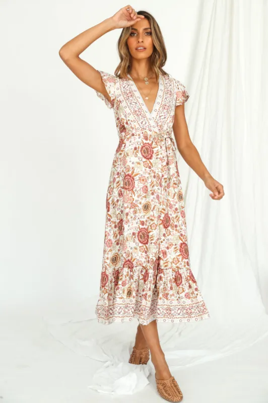Abner Terrace Midi Dress Pink sold by Fortunate One