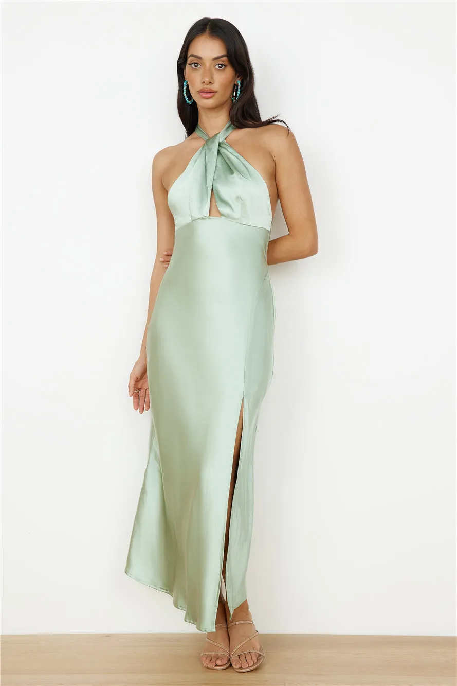 In My Feelings Satin Maxi Dress Sage sold by Fortunate One product image thumbnail 4