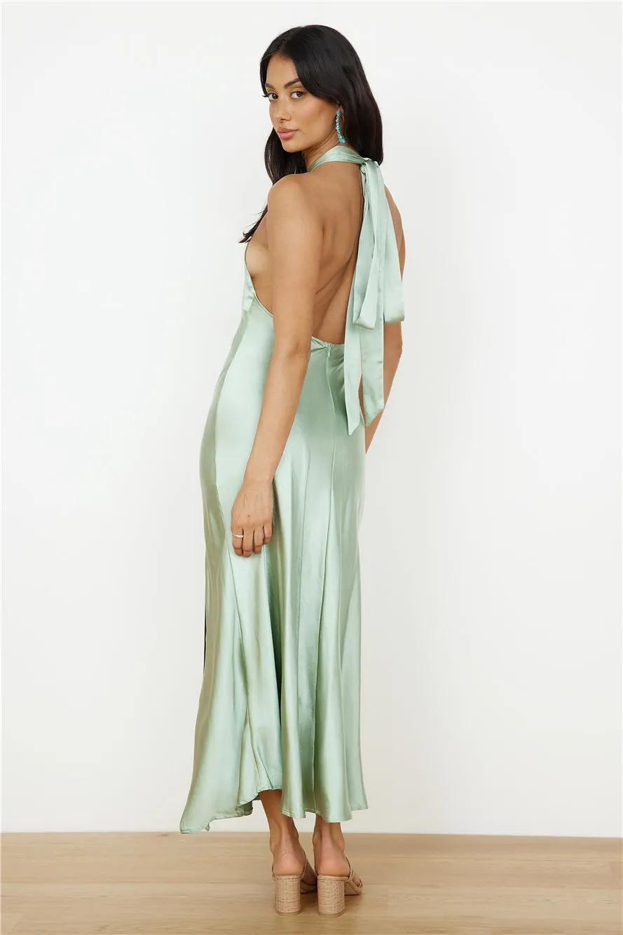 In My Feelings Satin Maxi Dress Sage sold by Fortunate One product image thumbnail 5