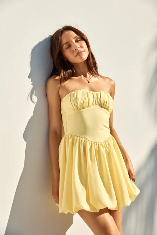 Intimate Evenings Bubble Hem Mini Dress Yellow sold by Fortunate One