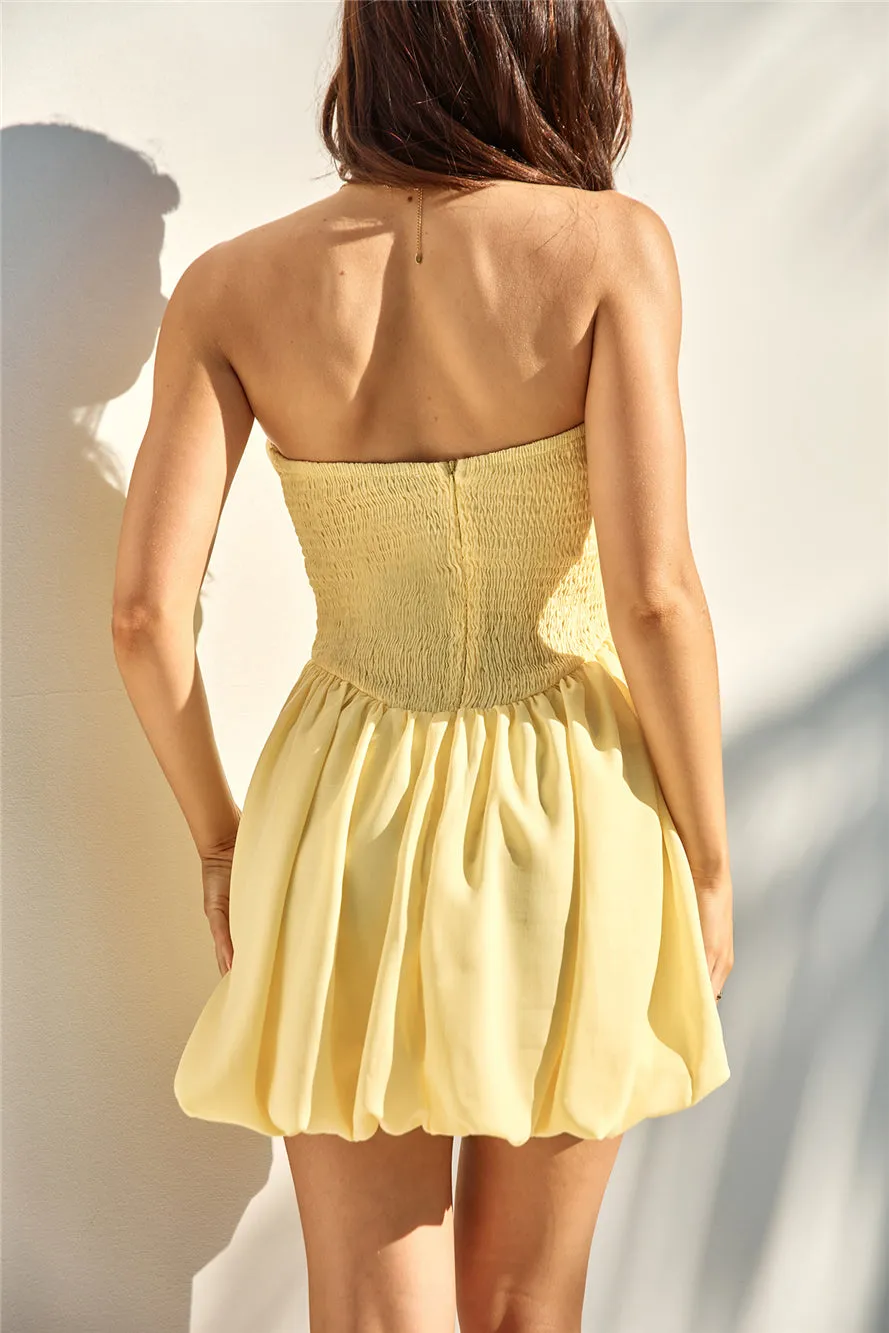 Intimate Evenings Bubble Hem Mini Dress Yellow sold by Fortunate One product image thumbnail 2