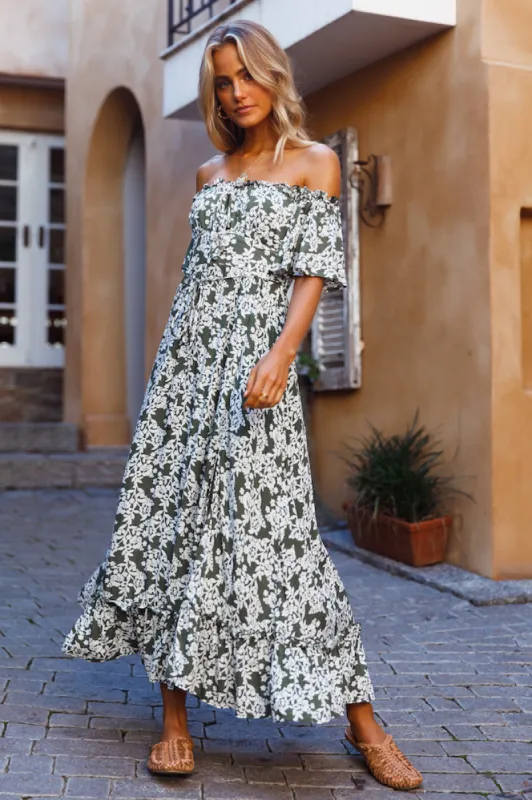 Running Heart Maxi Dress Olive sold by Fortunate One