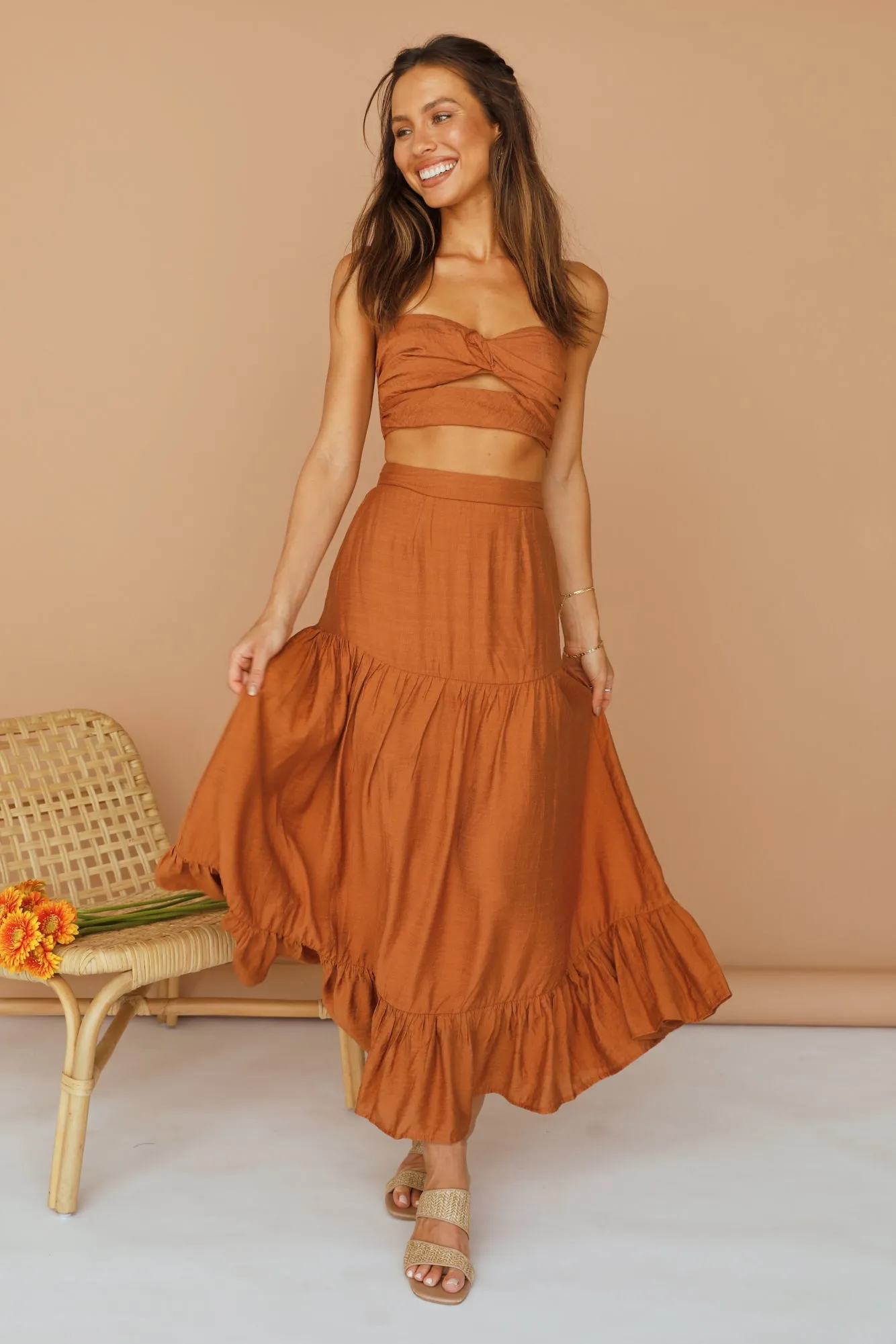 Roux Maxi Skirt Tan sold by Fortunate One