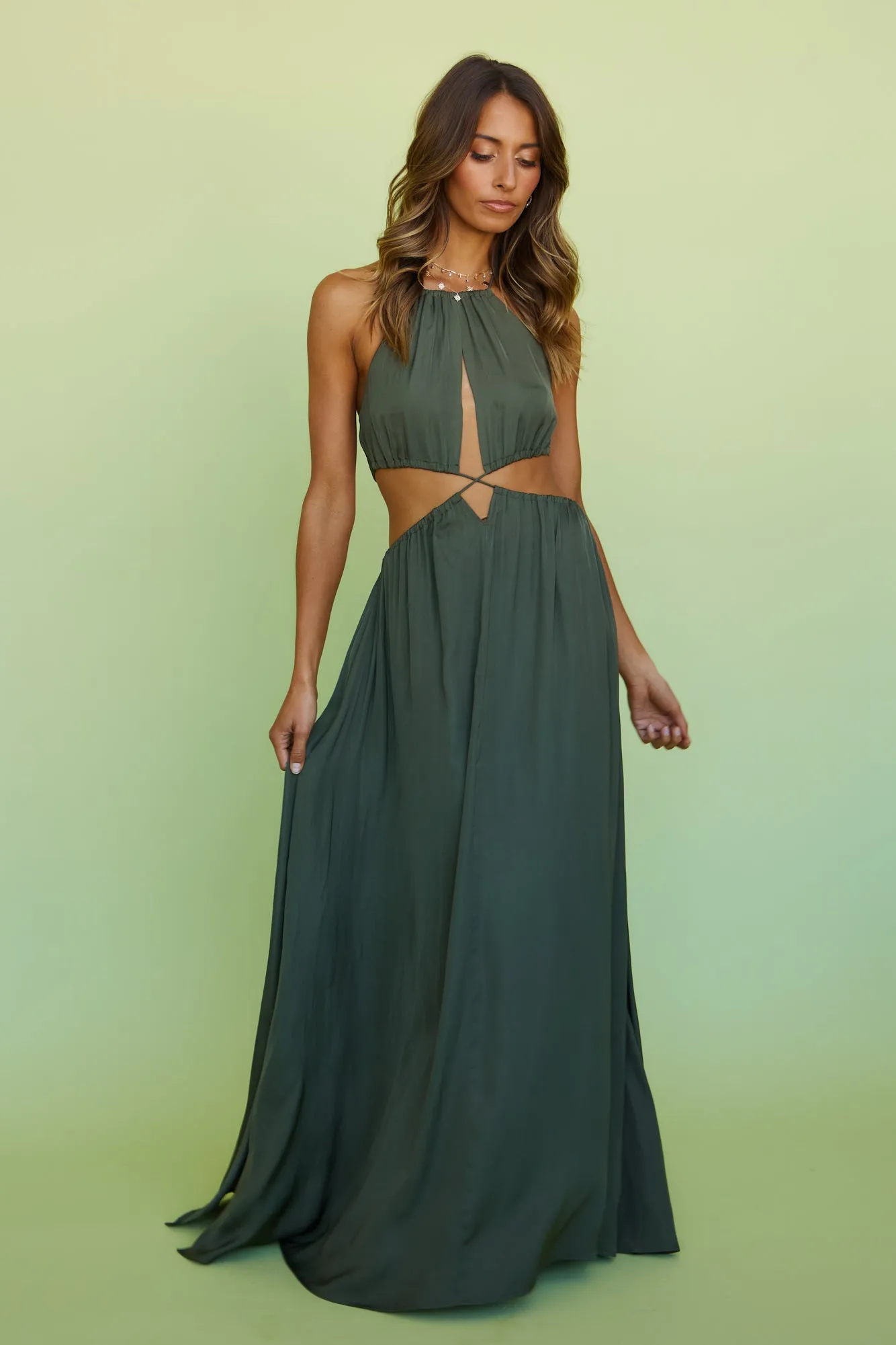 HELLO MOLLY Keep It Flowing Midi Dress Khaki sold by Fortunate One product image thumbnail 3