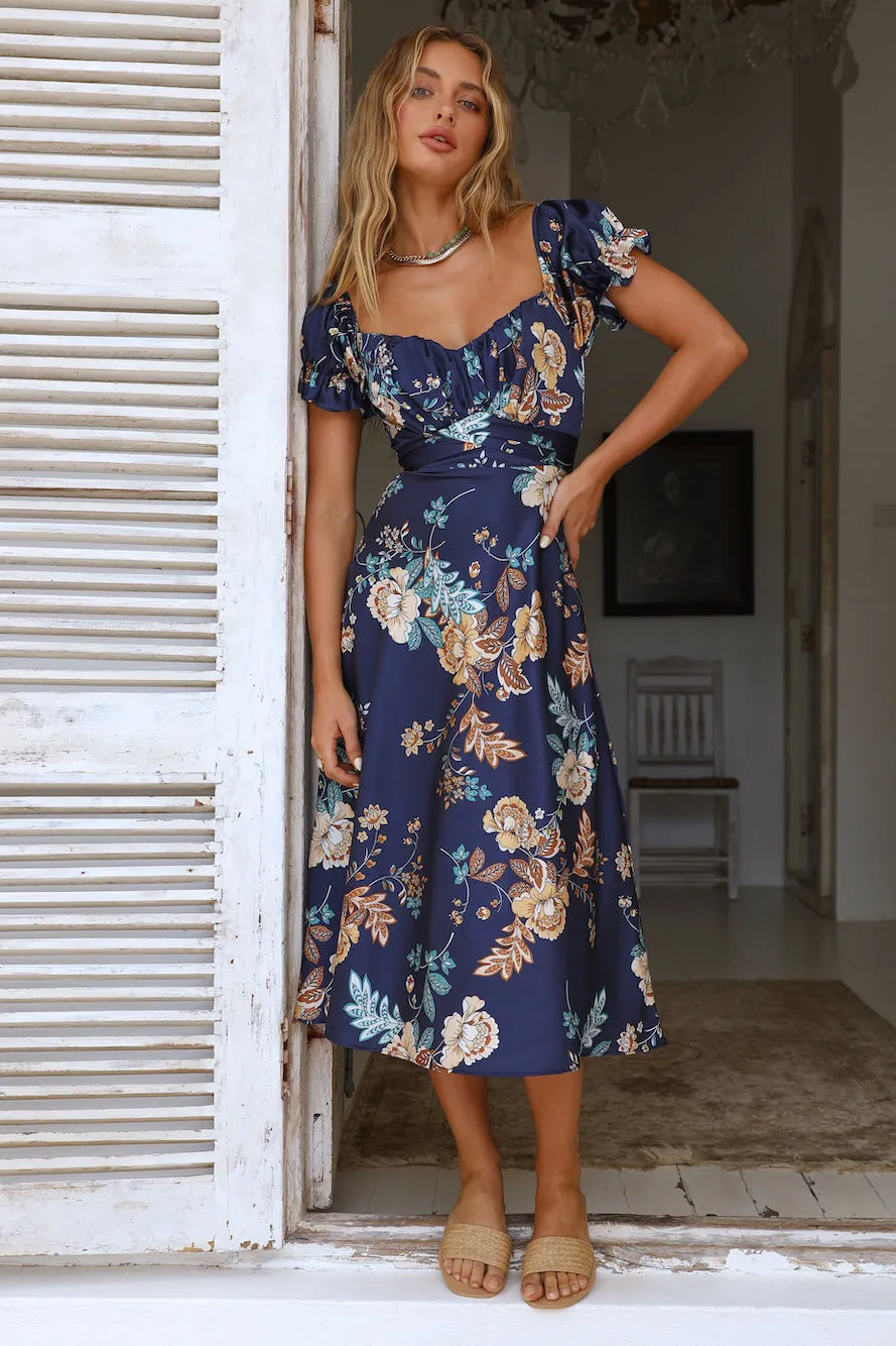 Gone to Paradise Midi Dress Navy sold by Fortunate One