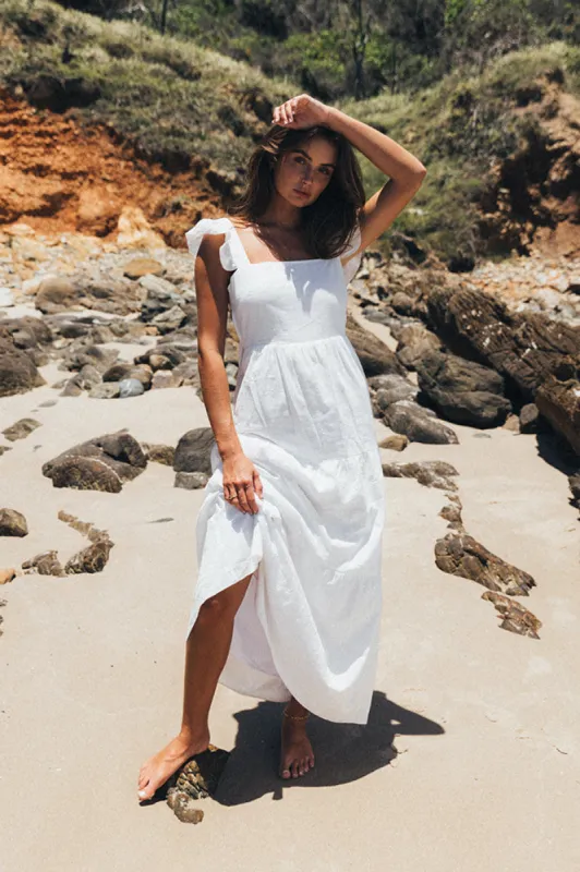 SNDYS Peaches Linen Maxi Dress White made by Sndys