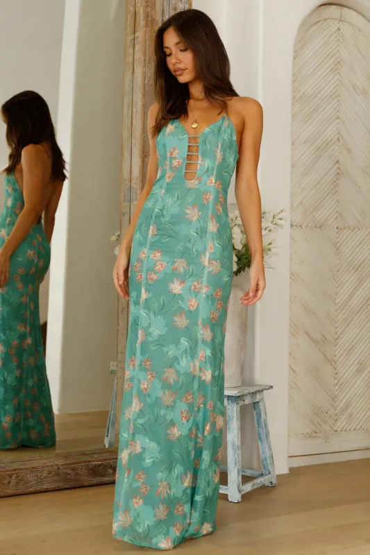 Green Oasis Halter Maxi Dress Green sold by Fortunate One