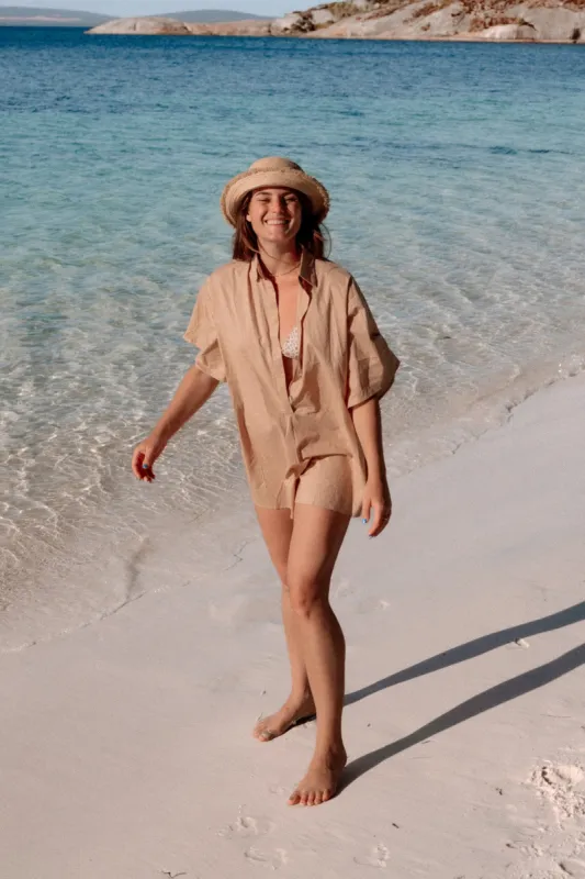 Lisbon Romper Brown sold by Fortunate One