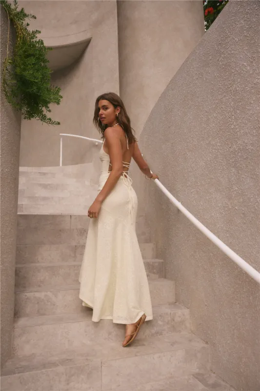 Rosetta Halter Maxi Dress Cream sold by Fortunate One