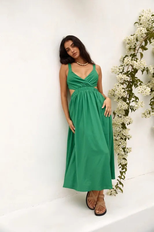 FORTUNATE ONE All The Girls Linen Maxi Dress Green sold by Fortunate One