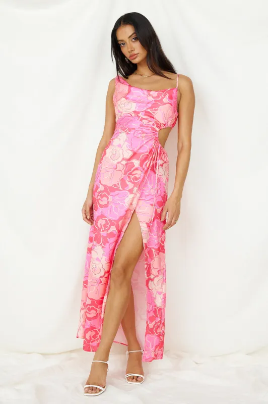 Strawberry Sunset Maxi Dress Pink sold by Fortunate One