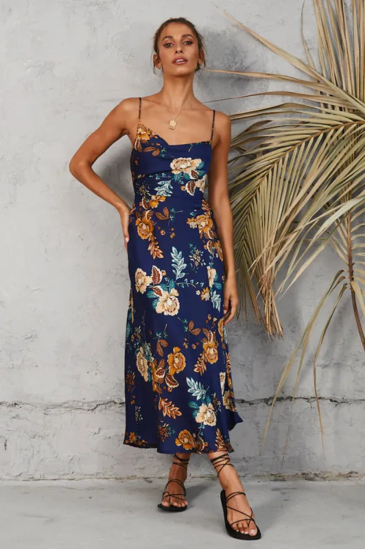Round The World Maxi Dress Navy sold by Fortunate One
