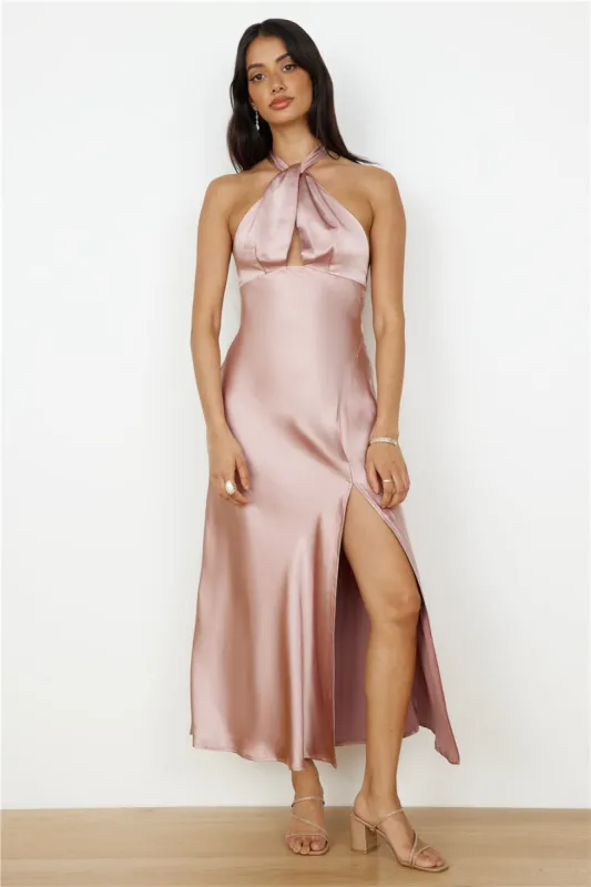 In My Feelings Satin Maxi Dress Blush sold by Fortunate One