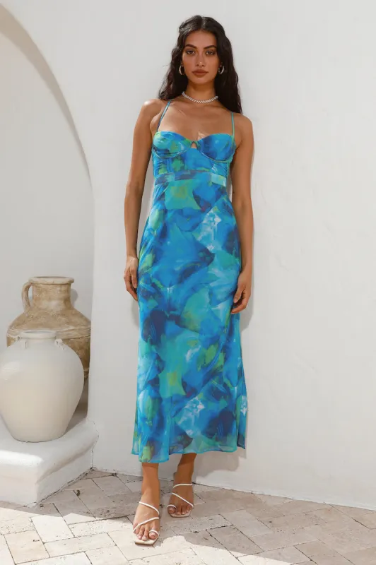 Diving Into The Ocean Midi Dress Blue sold by Fortunate One