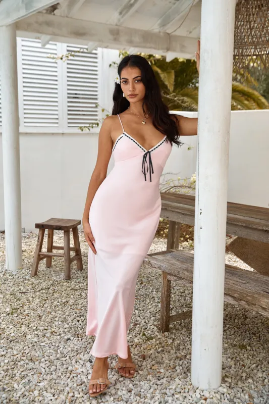 All Yours Satin Maxi Dress Pink sold by Fortunate One