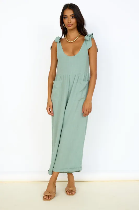 Be Something Jumpsuit Sage sold by Fortunate One