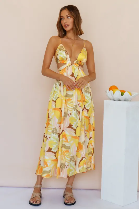 Through The Gardens Maxi Dress Yellow sold by Fortunate One