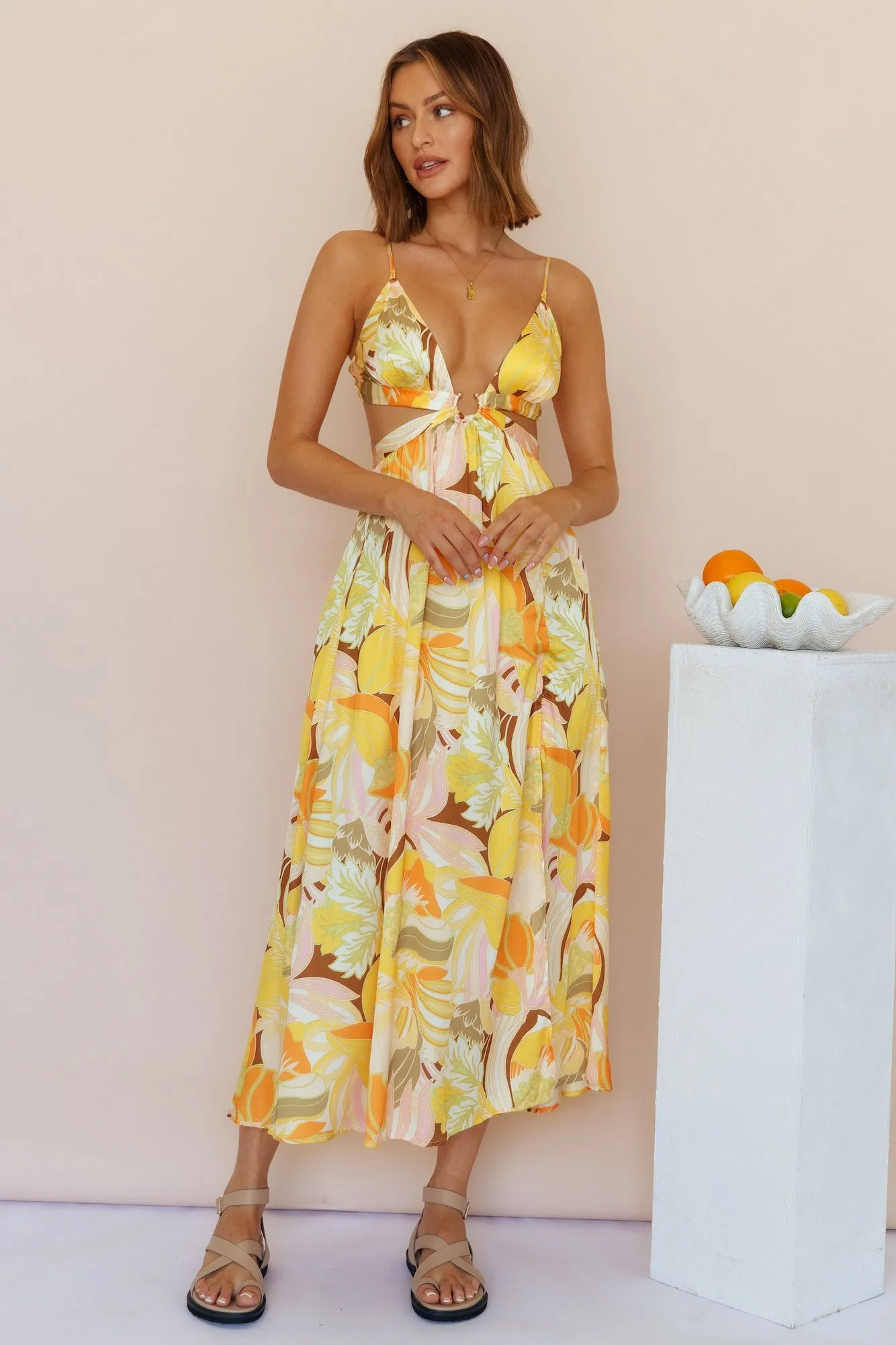 Through The Gardens Maxi Dress Yellow sold by Fortunate One