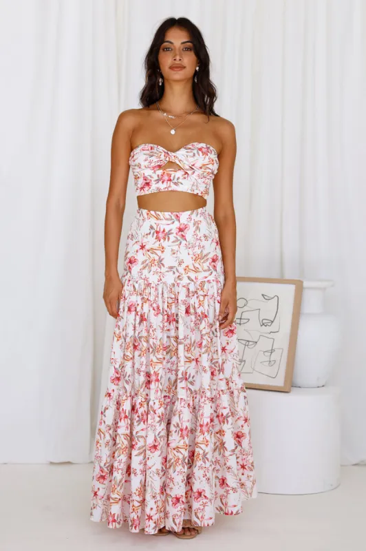RUNAWAY THE LABEL Hydra Maxi Skirt White Floral sold by Fortunate One