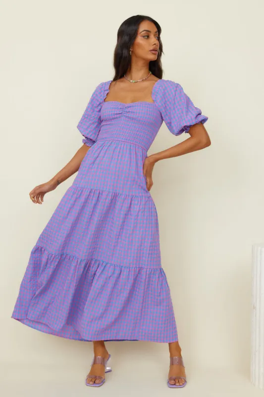 CHARLIE HOLIDAY Elena Midi Dress Pink Blue Gingham sold by Fortunate One