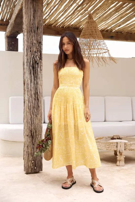 Sunflower Fields Strapless Midi Dress Yellow sold by Fortunate One