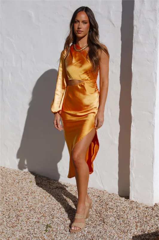 Whisk Away Midi Dress Orange sold by Fortunate One