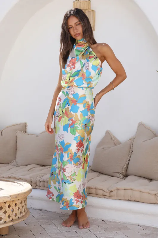 Garden Orchid Maxi Dress Blue sold by Fortunate One