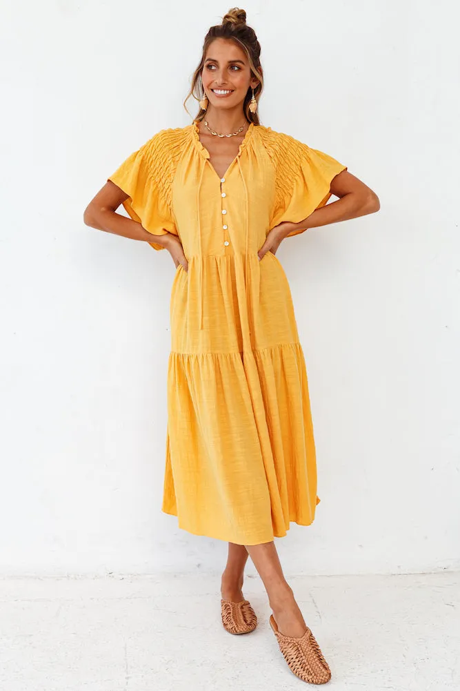 Starry Streets Midi Dress Mustard sold by Fortunate One product image thumbnail 4