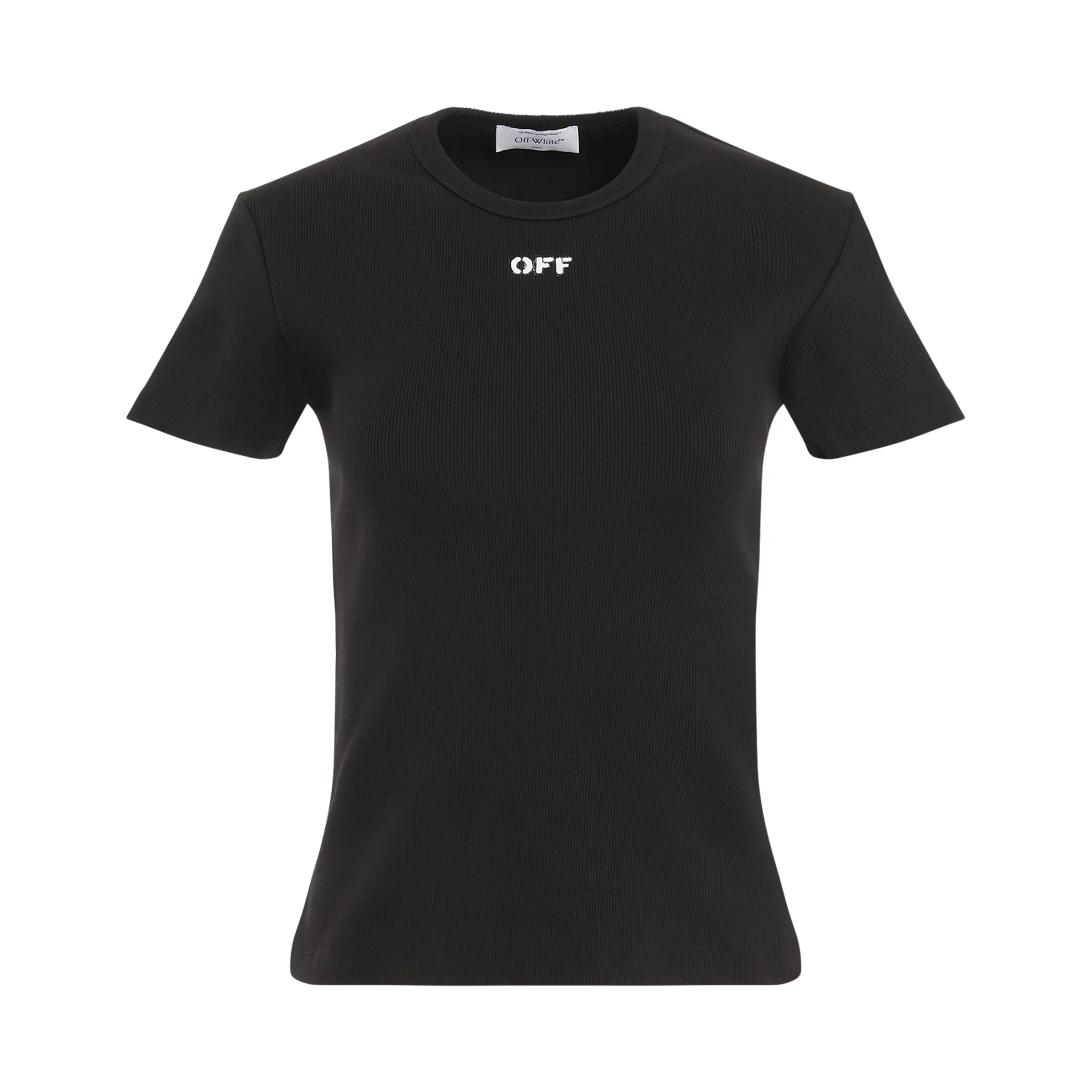 Off Stamp Rib Basic T-Shirt in Black sold by MARAIS