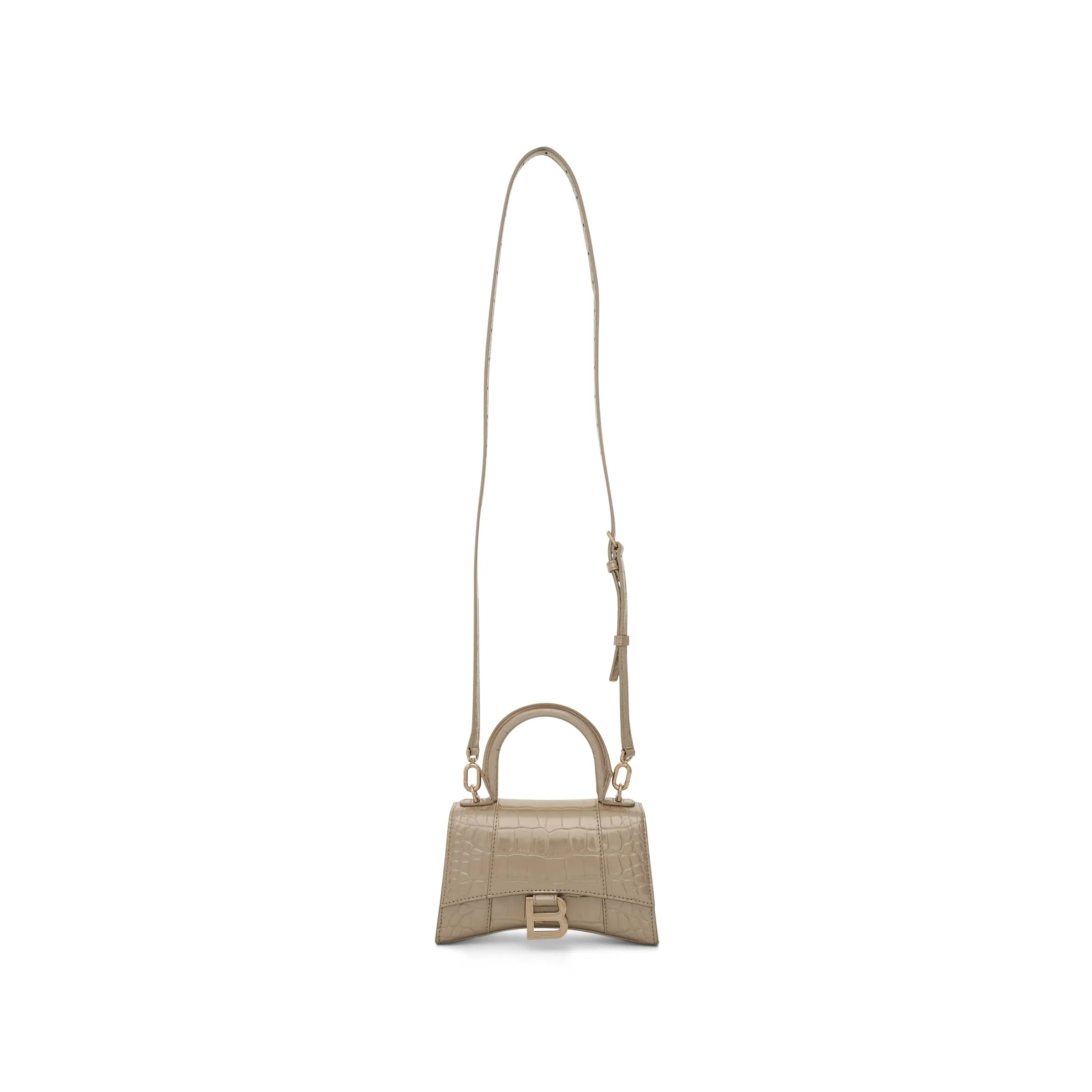 Hourglass XS Metallized Croco Embossed Bag in Light Gold sold by MARAIS product image thumbnail 3